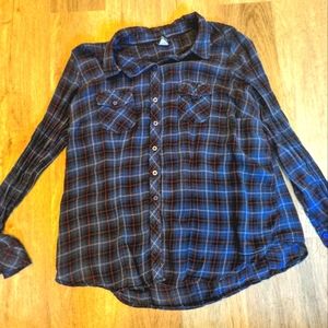 Torrid blue plaid button up shirt